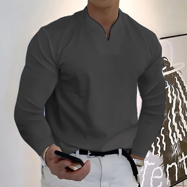 Jem | Herren Langarm Poloshirt V-Ausschnitt Slim Fit Polo