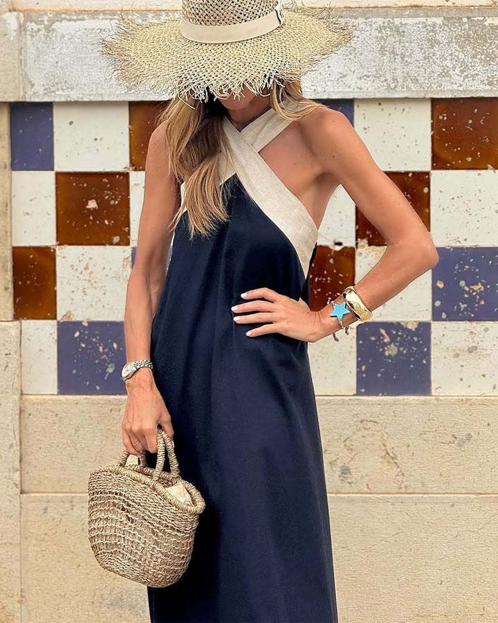 Vera | Damen Maxikleid Neckholder Überkreuzter Ausschnitt Fließend Sommerkleid