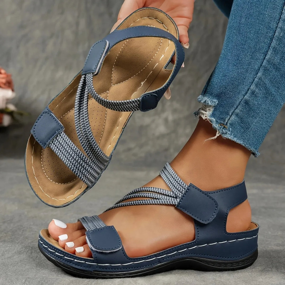 Paula | Damen Komfort Sandalen Klettverschluss Elastisch Flache Sommersandalen