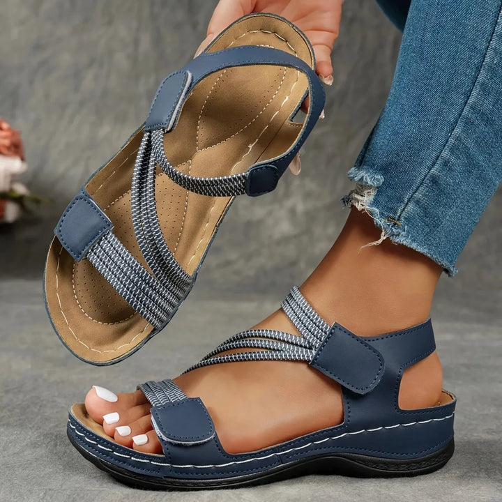 Paula | Damen Komfort Sandalen Klettverschluss Elastisch Flache Sommersandalen