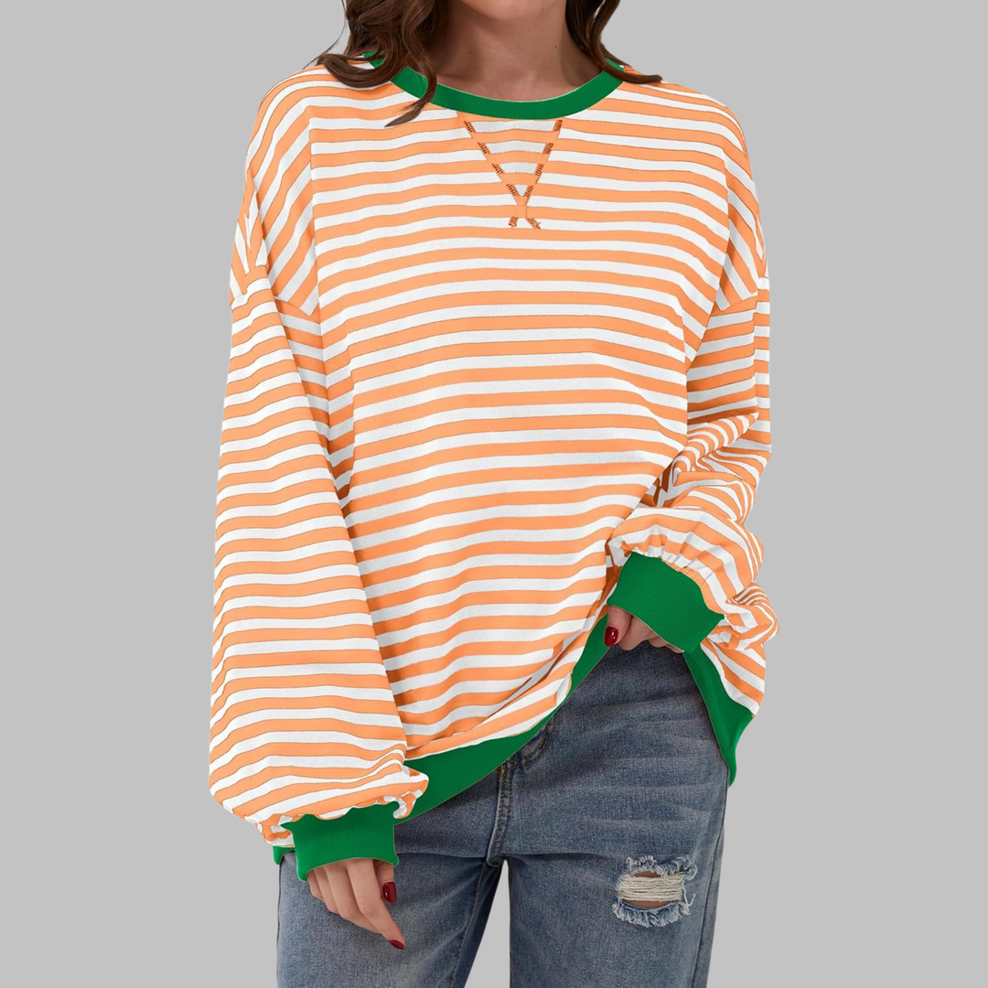 Mara | Damen Streifenpullover Oversized Rundhals Langarm
