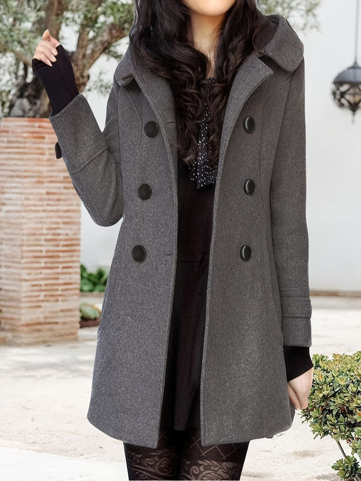 Gerswinda | Damen Zweireihiger Mantel Midi-Länge - Black - Image 10
