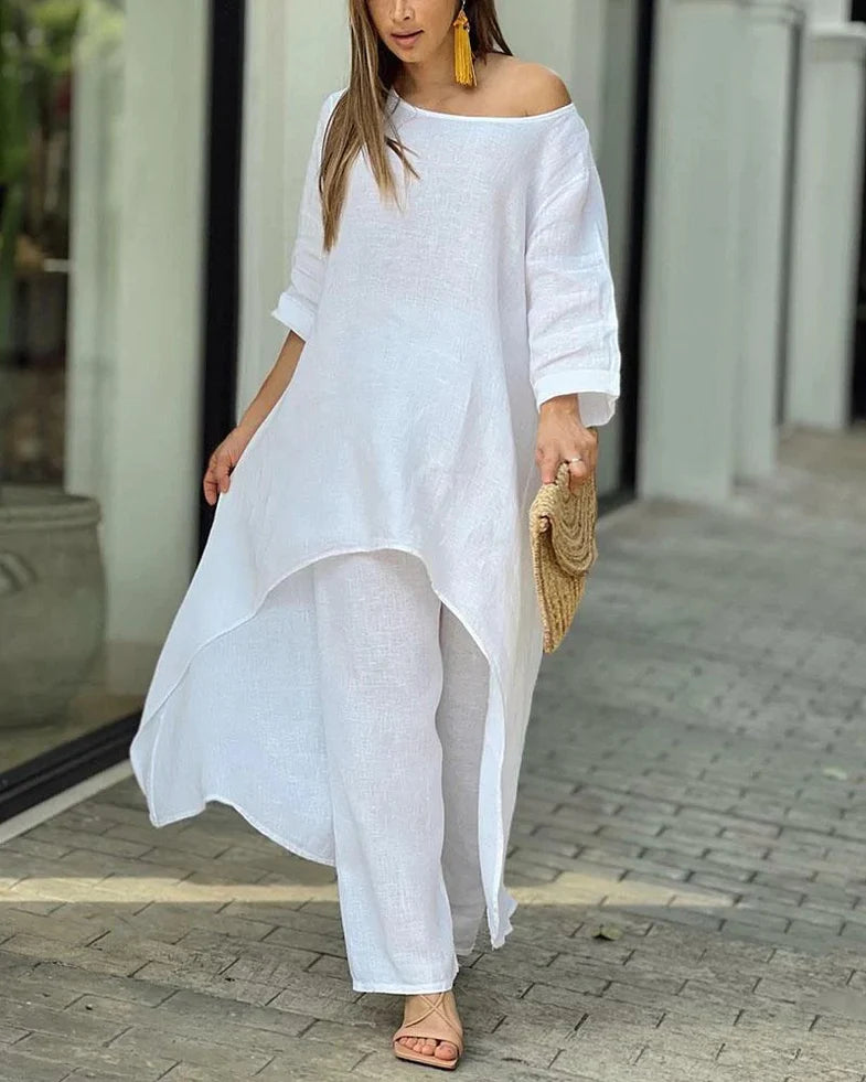 Aspen | Damen Set 2-teilig Longtunika Weite Hose Sommer
