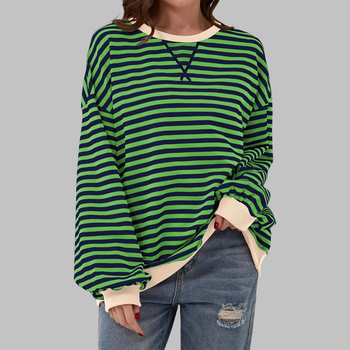 Mara | Damen Streifenpullover Oversized Rundhals Langarm