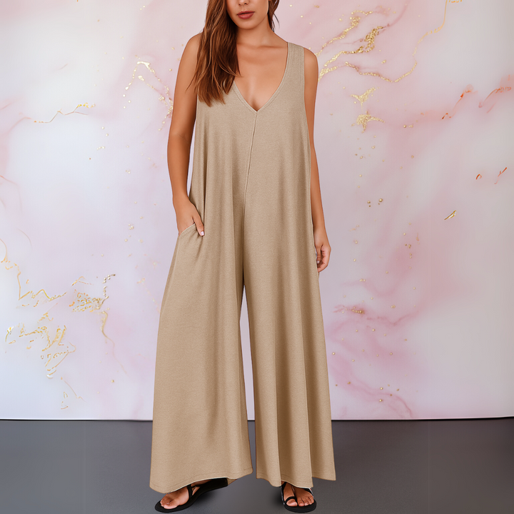 Annita | Damen Jumpsuit Ärmellos V-Ausschnitt Wide Leg