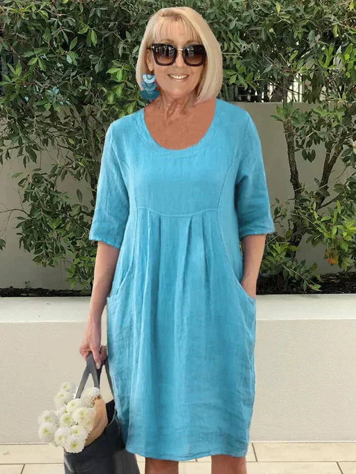 Paula | Damen Freizeitkleid Locker 3/4-Arm Mit Taschen Sommerkleid