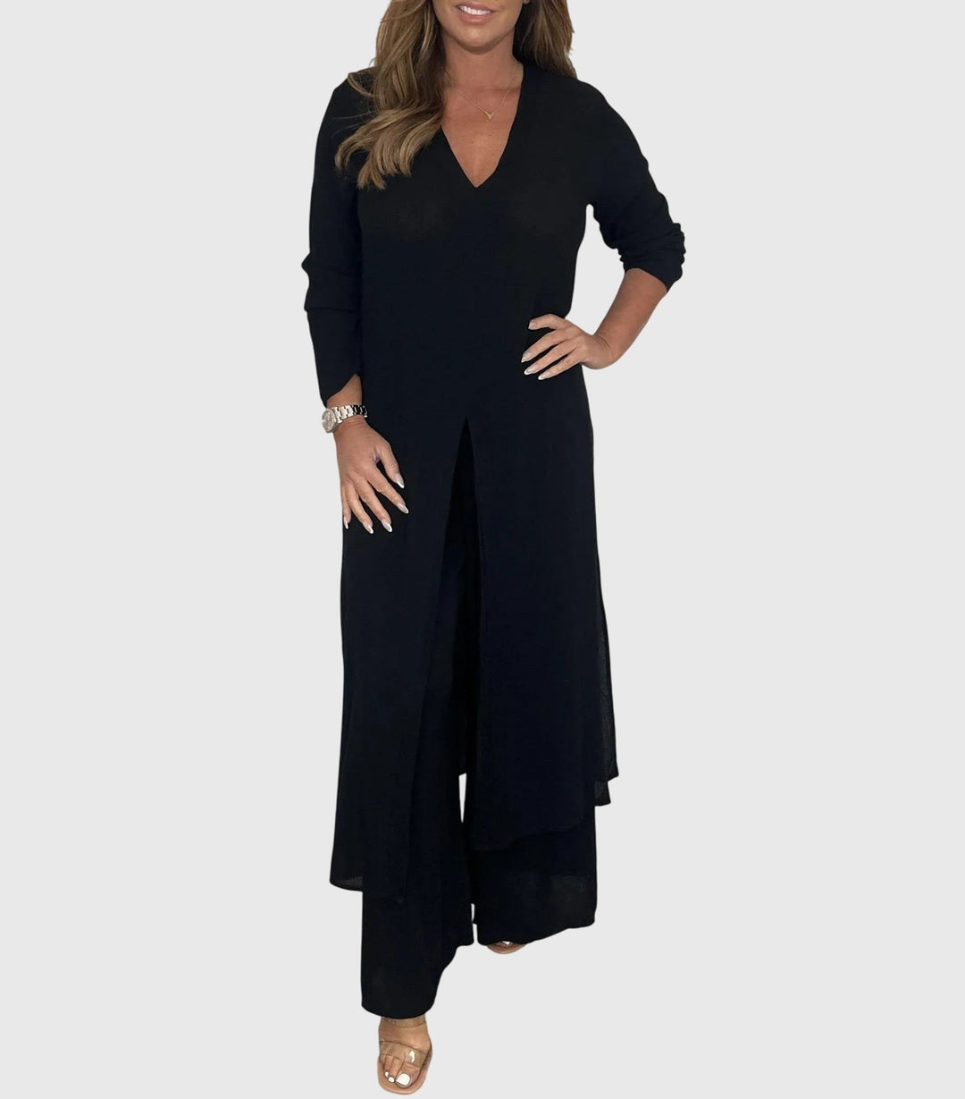 Citra | Damen Zweiteiler Longbluse und Weite Hose Set Elegant