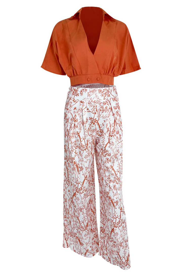 Chloe | Damen Zweiteiler Bluse Blumenrock Palazzo Set
