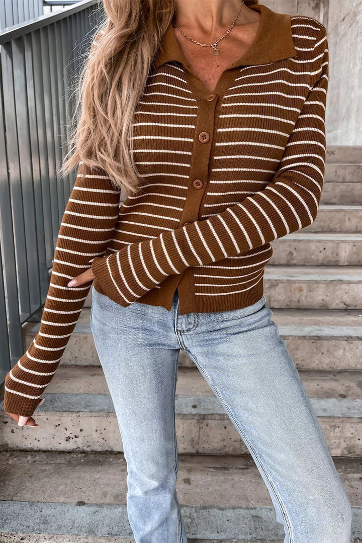 Nora | Damen pullover Gestreift Polokragen Cardigan