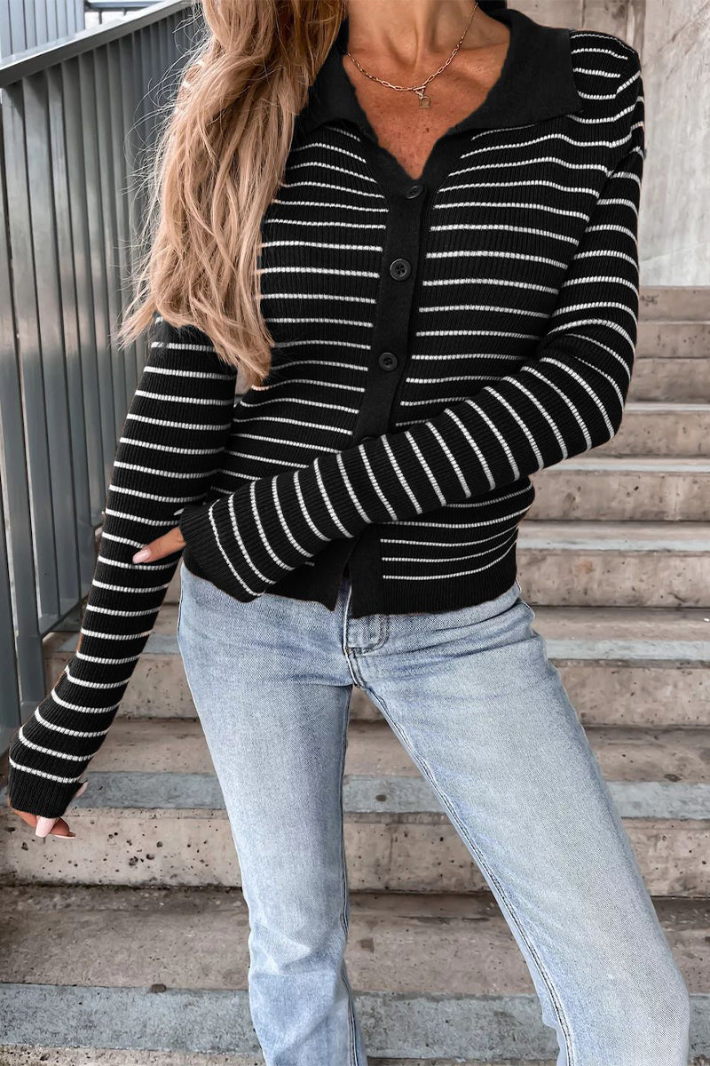 Nora | Damen pullover Gestreift Polokragen Cardigan