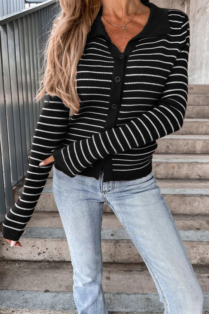 Nora | Damen pullover Gestreift Polokragen Cardigan