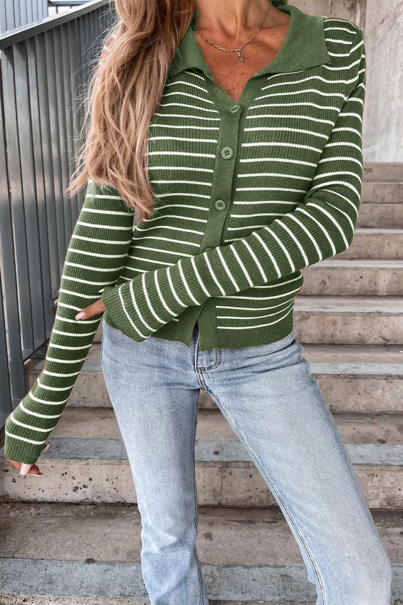 Nora | Damen pullover Gestreift Polokragen Cardigan