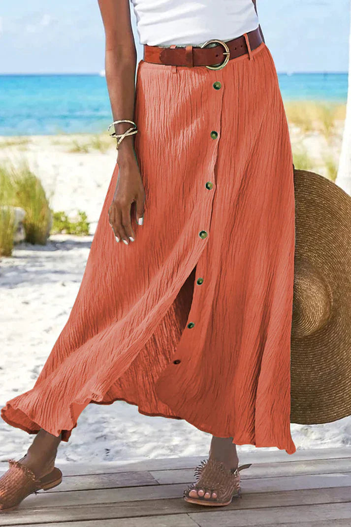 Vera | Damen Maxirock High Waist Knopfleiste Sommerrock Lang