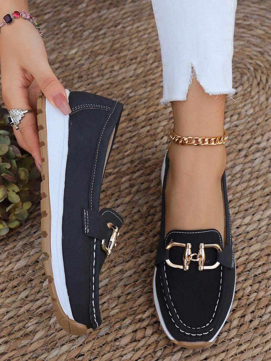 Nova | Damen Loafer Goldkette Plateau Slip-On Freizeitschuh
