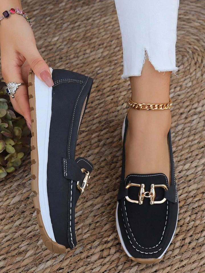 Nova | Damen Loafer Goldkette Plateau Slip-On Freizeitschuh