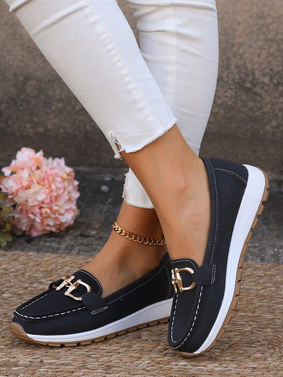 Nova | Damen Loafer Goldkette Plateau Slip-On Freizeitschuh