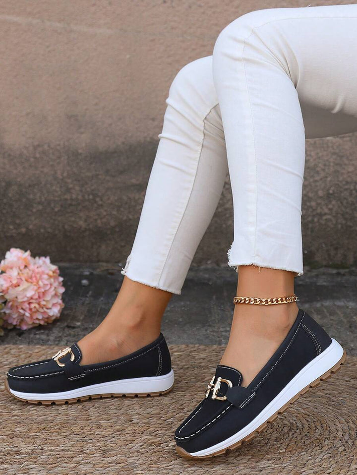Nova | Damen Loafer Goldkette Plateau Slip-On Freizeitschuh