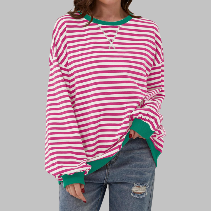 Mara | Damen Streifenpullover Oversized Rundhals Langarm