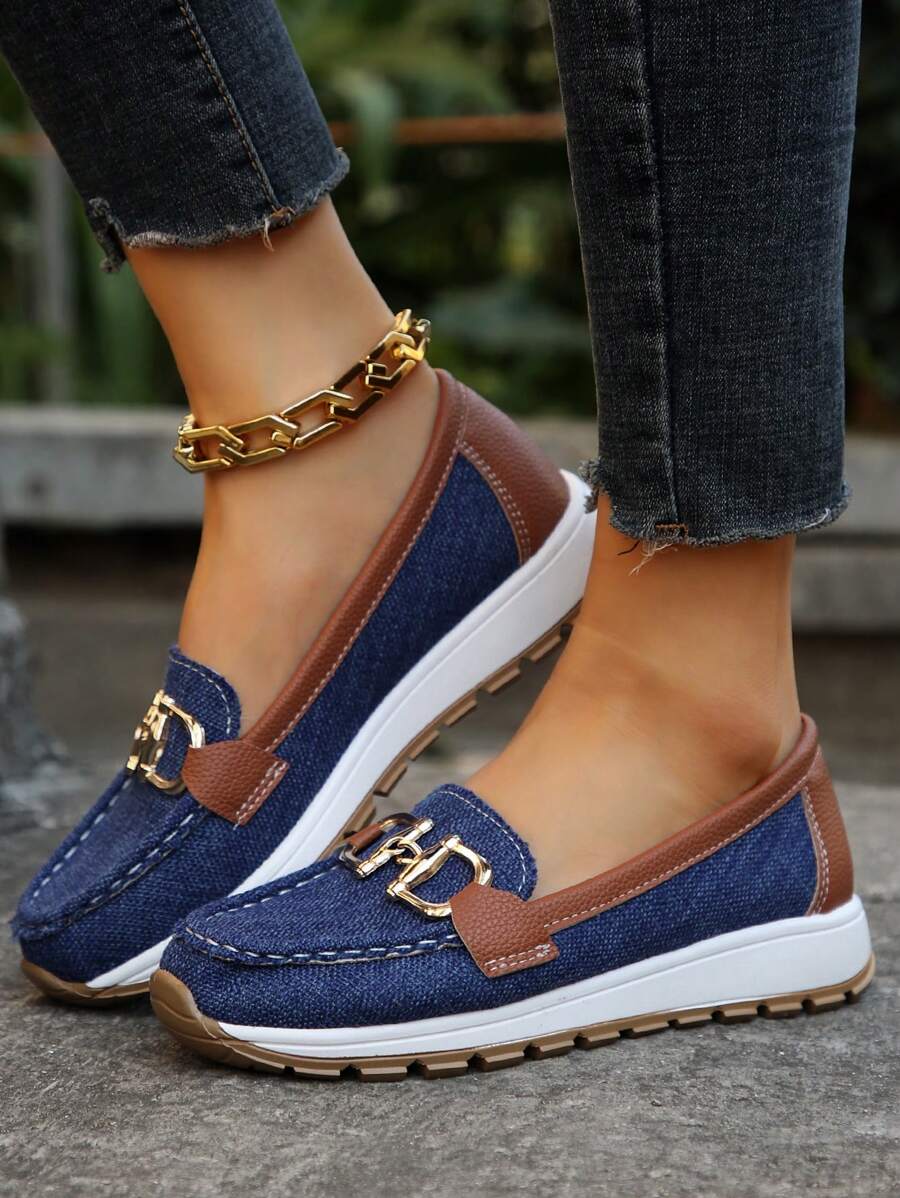 Nova | Damen Loafer Goldkette Plateau Slip-On Freizeitschuh