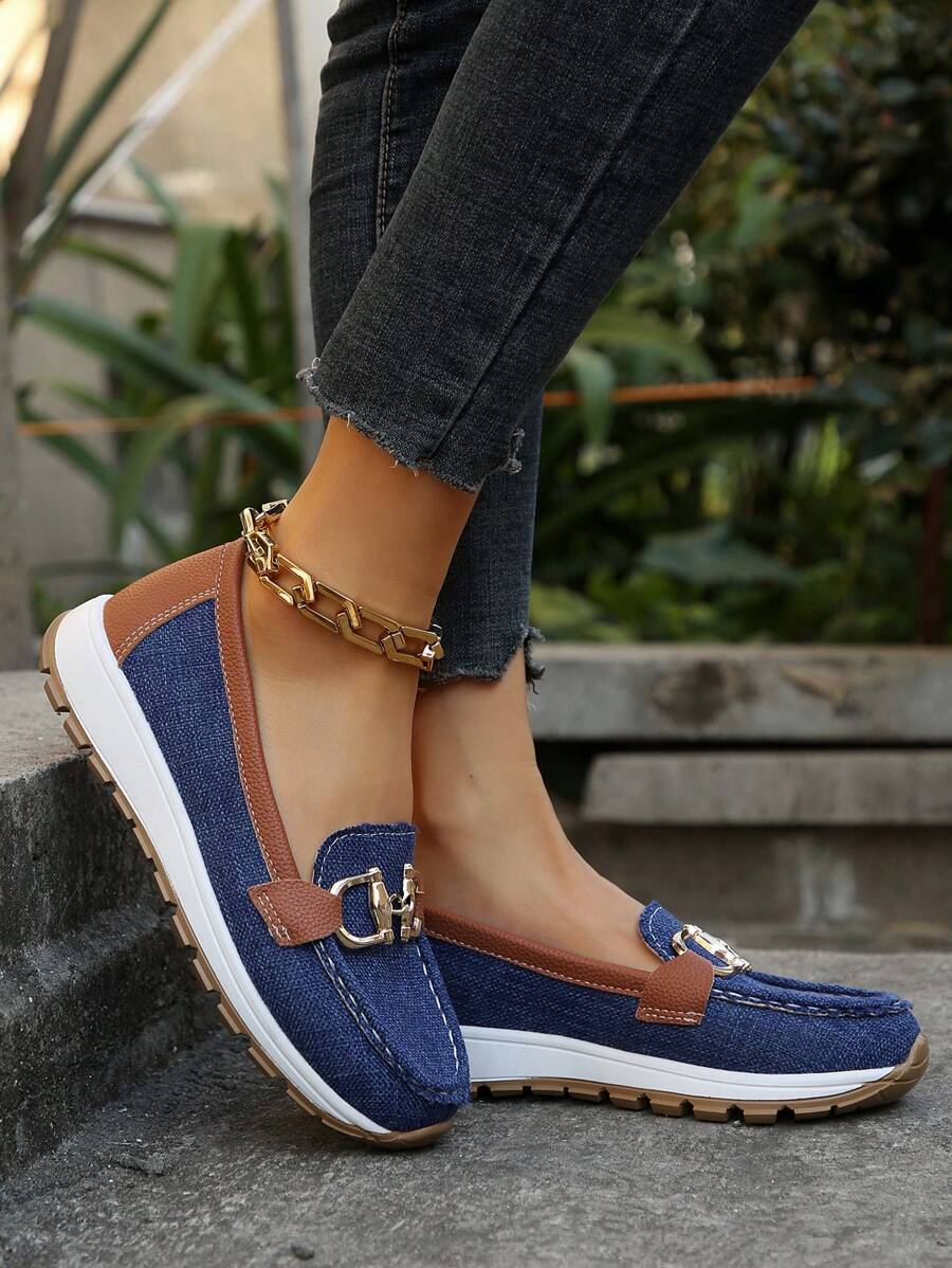 Nova | Damen Loafer Goldkette Plateau Slip-On Freizeitschuh
