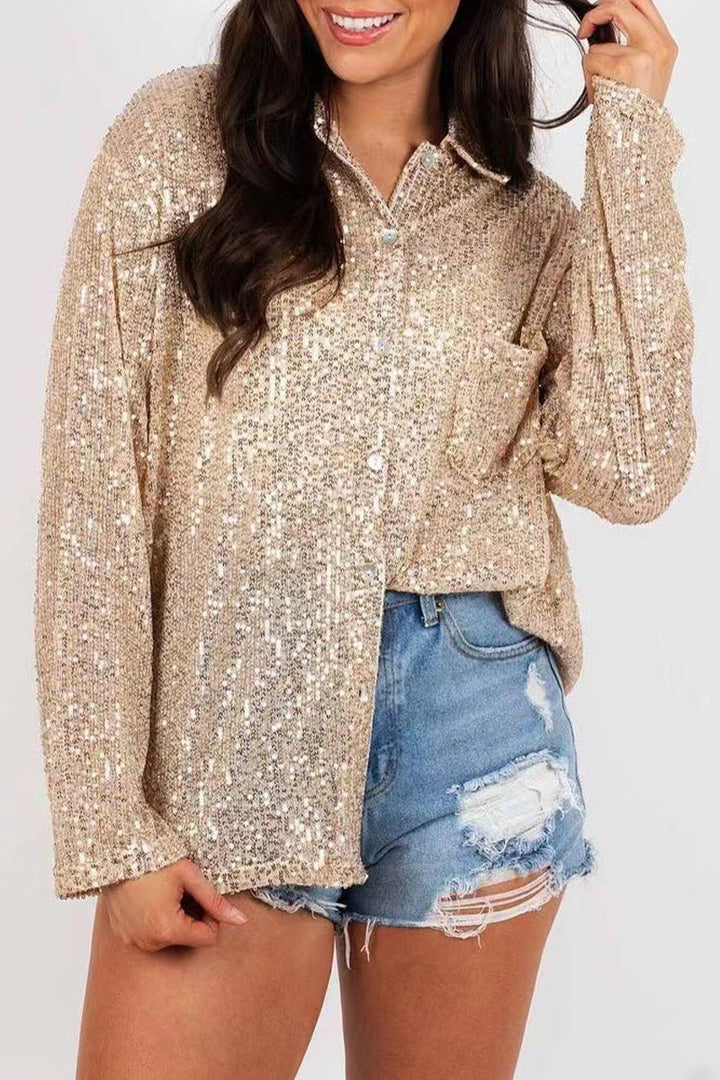 Stella | Damen Paillettenbluse Langarm Glitzer Bluse Festlich