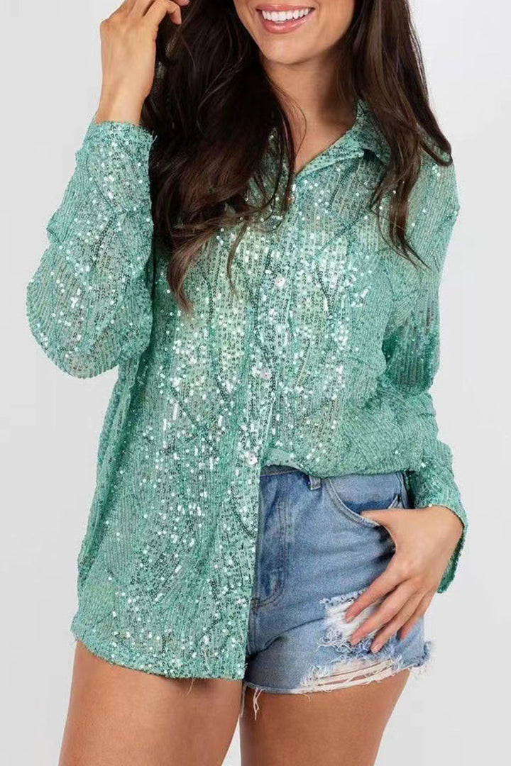 Stella | Damen Paillettenbluse Langarm Glitzer Bluse Festlich