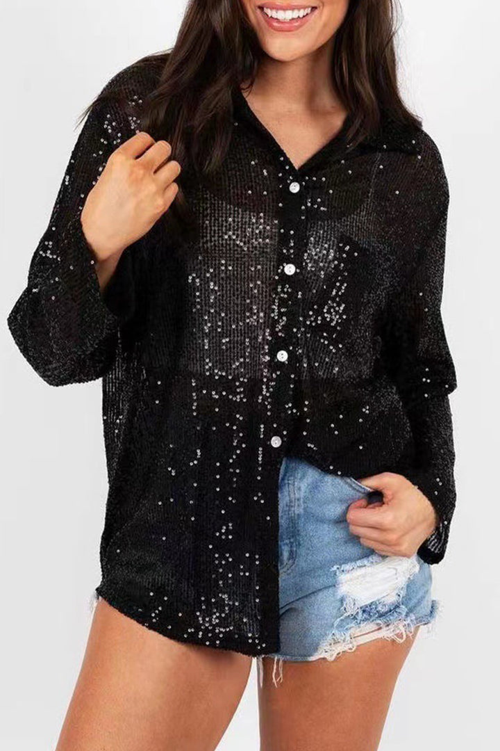 Stella | Damen Paillettenbluse Langarm Glitzer Bluse Festlich
