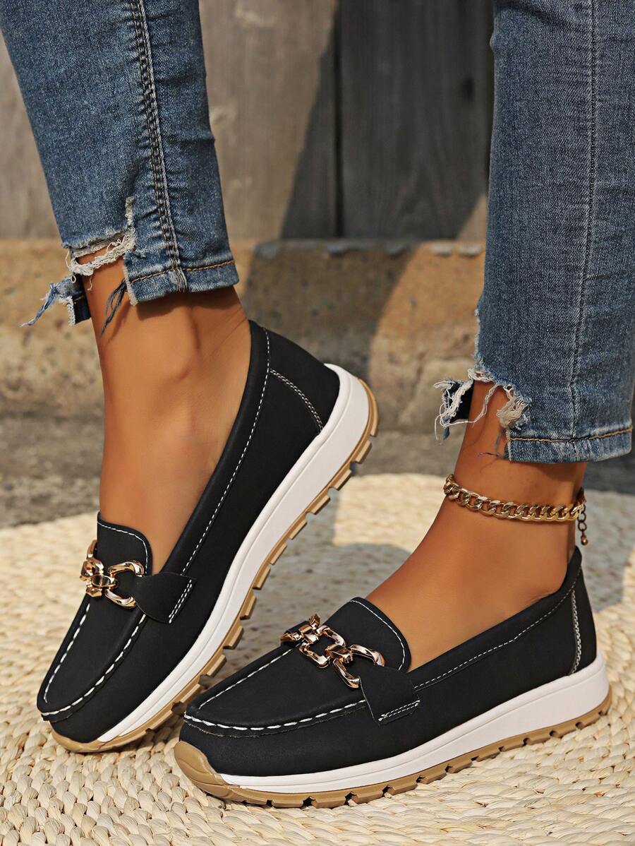 Nova | Damen Loafer Goldkette Plateau Slip-On Freizeitschuh