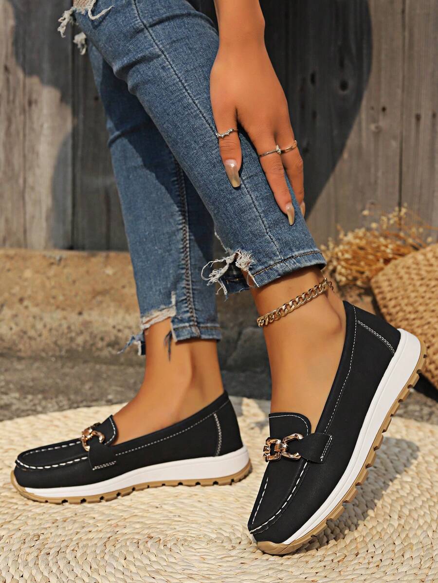 Nova | Damen Loafer Goldkette Plateau Slip-On Freizeitschuh