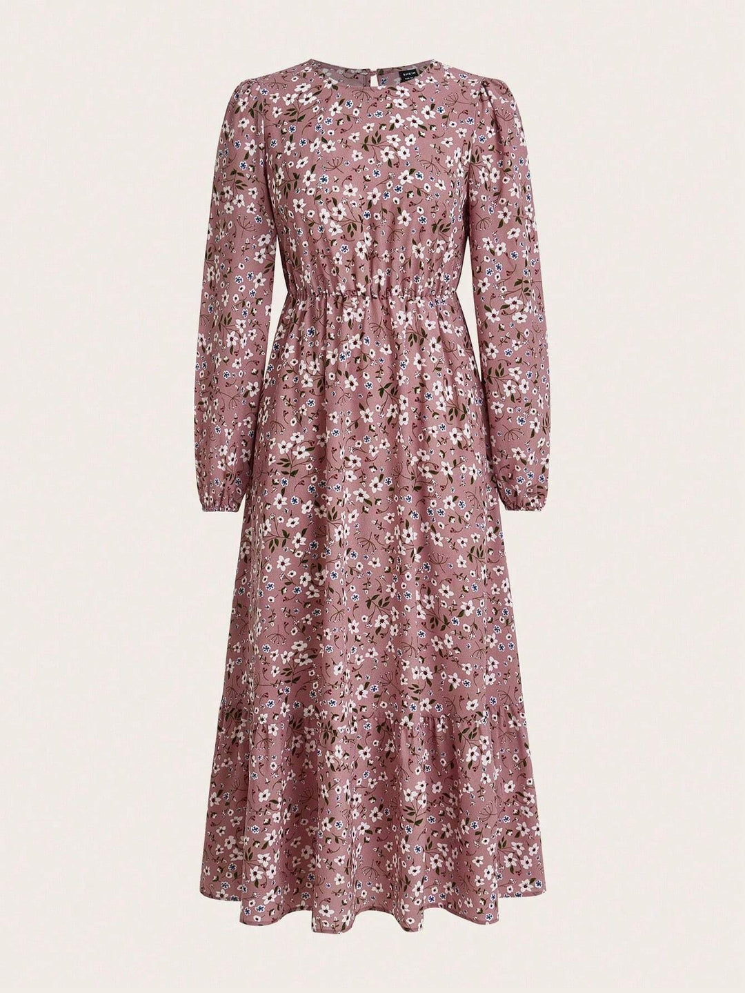 Flora | Damen Maxikleid Langarm Blumenmuster A-Linie Boho Herbstkleid
