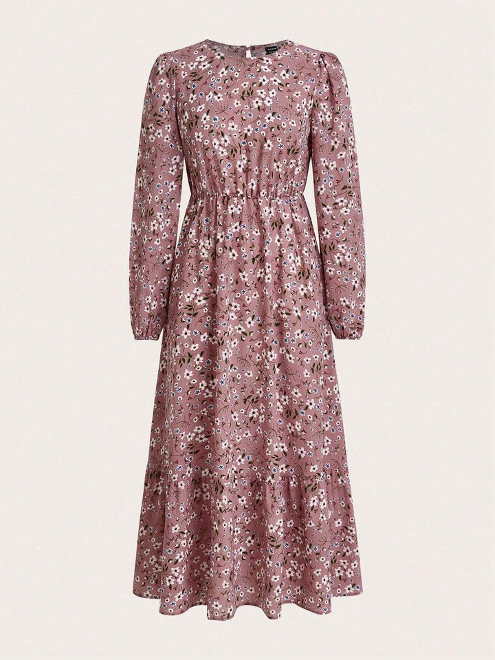 Flora | Damen Maxikleid Langarm Blumenmuster A-Linie Boho Herbstkleid