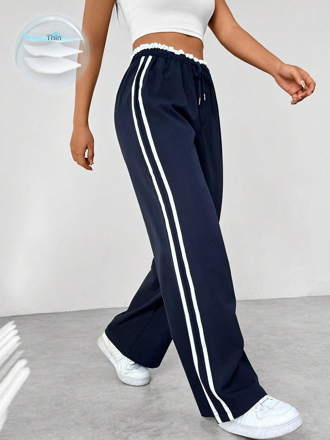 Lara | Damen Jogginghose Wide Leg Seitenstreifen