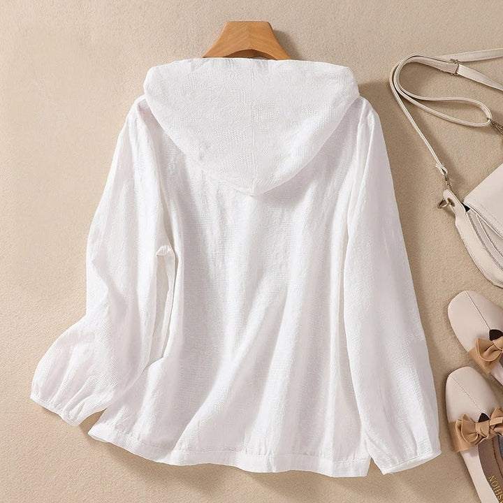 Pearl | Damen Bluse Kapuze Knopfleiste Sommerbluse