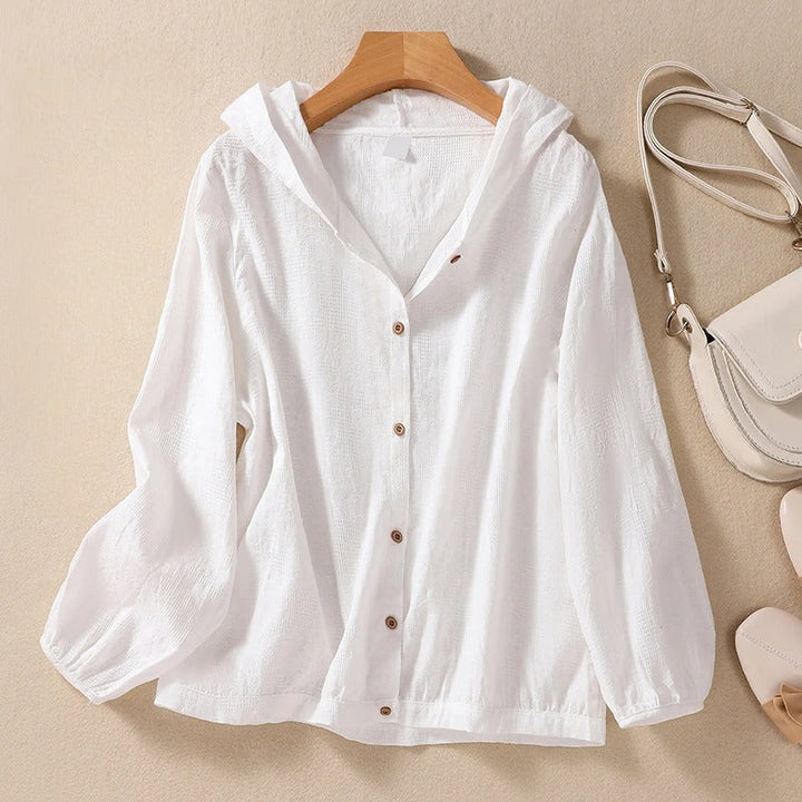 Pearl | Damen Bluse Kapuze Knopfleiste Sommerbluse