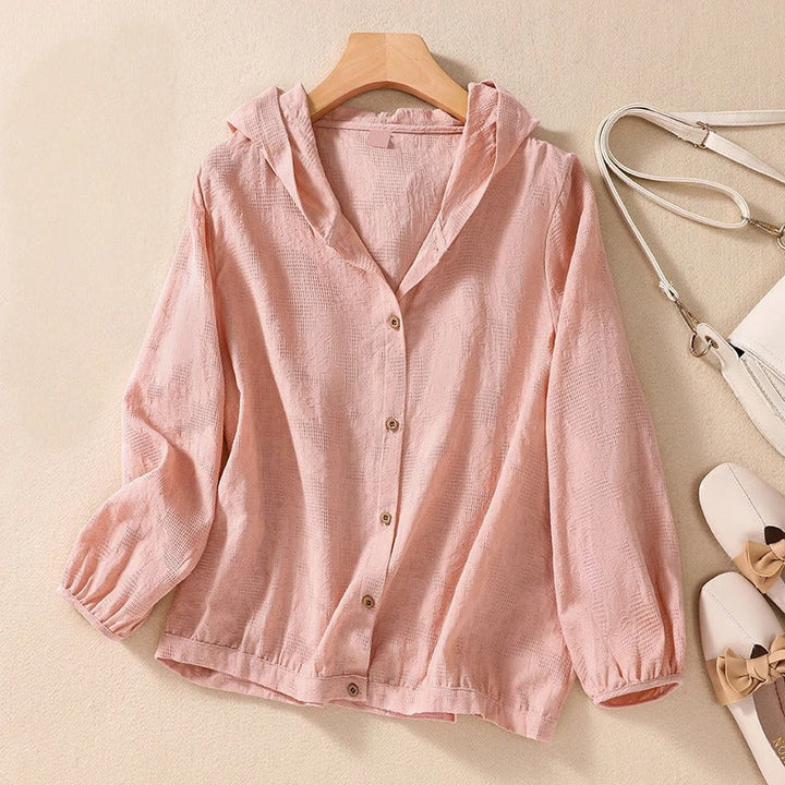 Pearl | Damen Bluse Kapuze Knopfleiste Sommerbluse