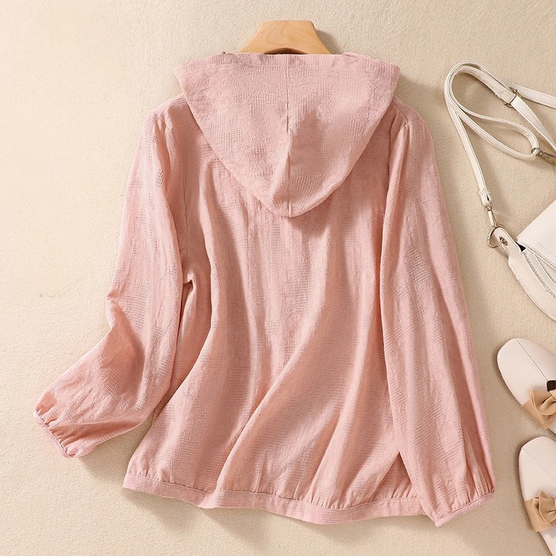Pearl | Damen Bluse Kapuze Knopfleiste Sommerbluse