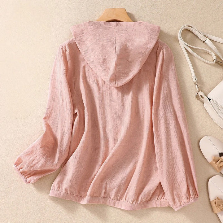 Pearl | Damen Bluse Kapuze Knopfleiste Sommerbluse