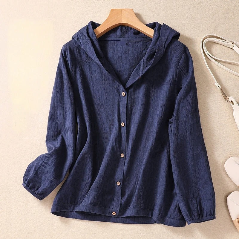 Pearl | Damen Bluse Kapuze Knopfleiste Sommerbluse