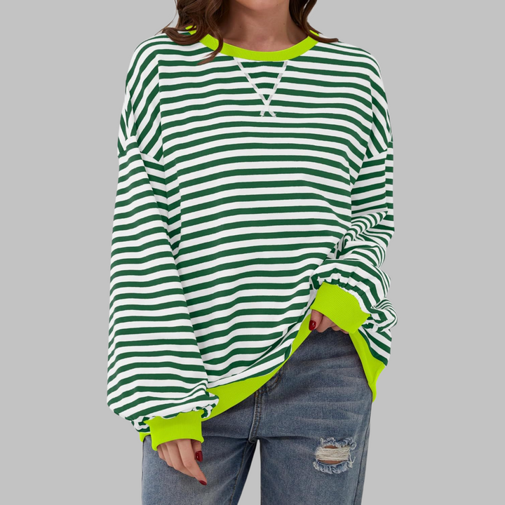 Mara | Damen Streifenpullover Oversized Rundhals Langarm