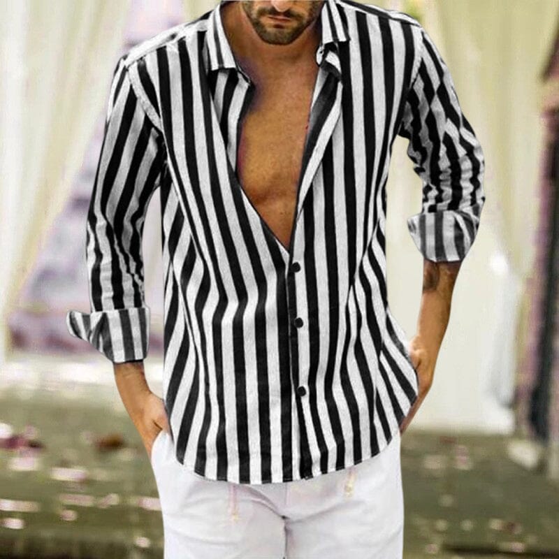 Marc | Herren Streifenhemd Langarm Slim Fit Freizeithemd