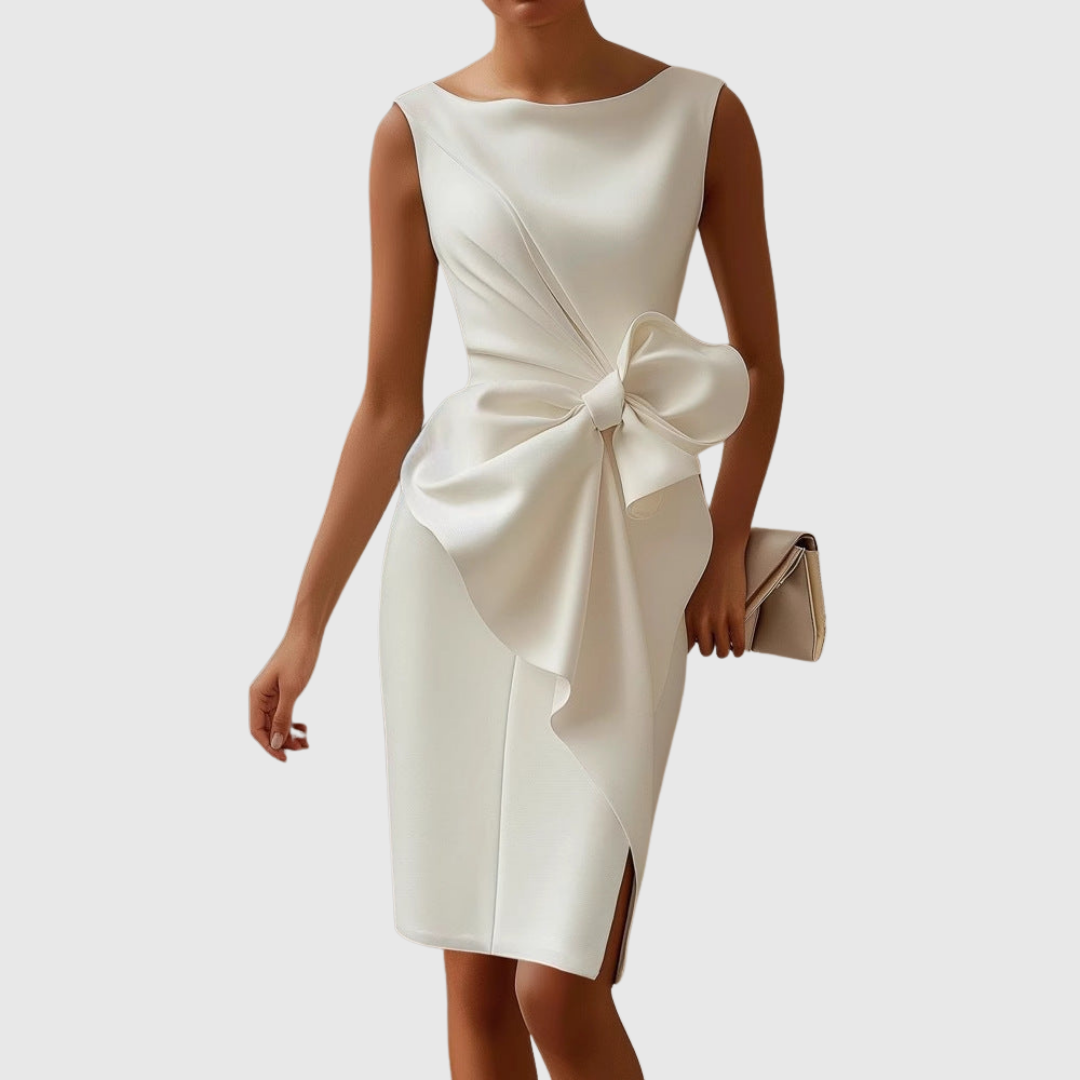 Belle | Damen Midi Kleid Ärmellos Schleife Figurbetonend Elegantes Kleid