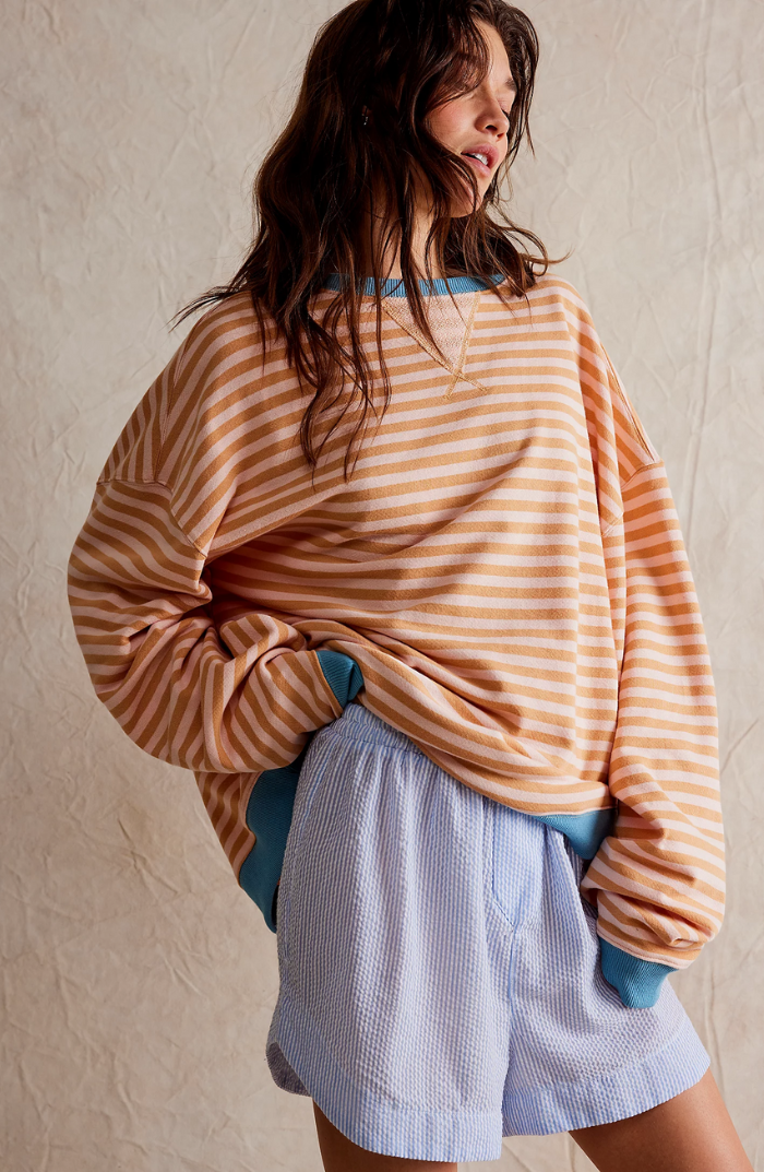 Billie | Damen Übergroß Sweatshirt Gestreift Rundhals Langarm
