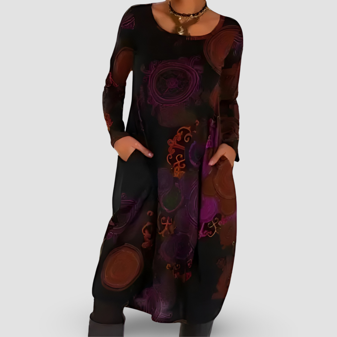 Zoe | Damen Maxikleid Langarm Mandala Print Locker
