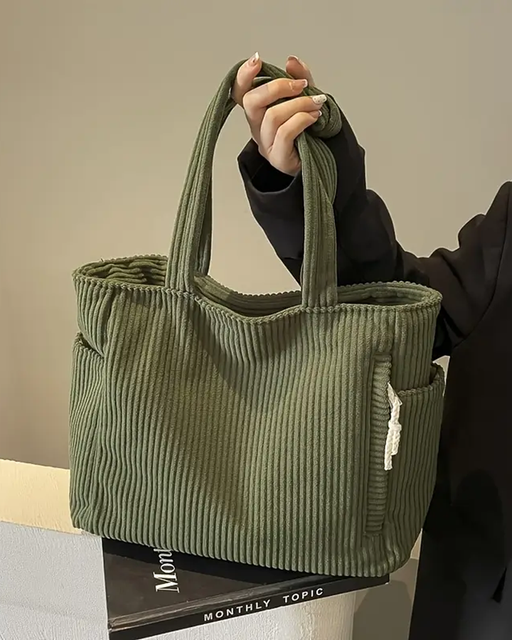 Ynna | Damen Schultertasche Cord-Optik Shopper mit Kordelzug