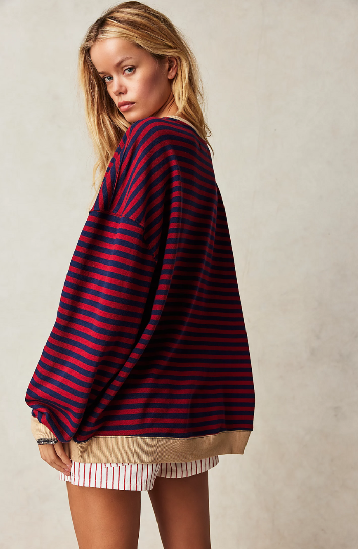 Billie | Damen Übergroß Sweatshirt Gestreift Rundhals Langarm