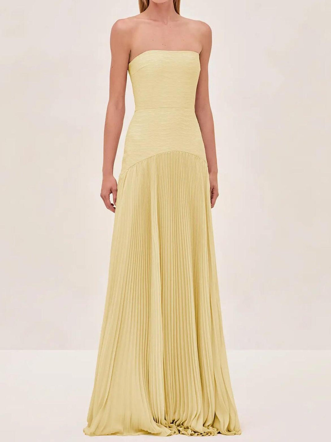 Jaide | Damen Trägerlos Abendkleid Maxi Plissee