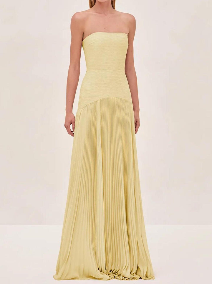Jaide | Damen Trägerlos Abendkleid Maxi Plissee