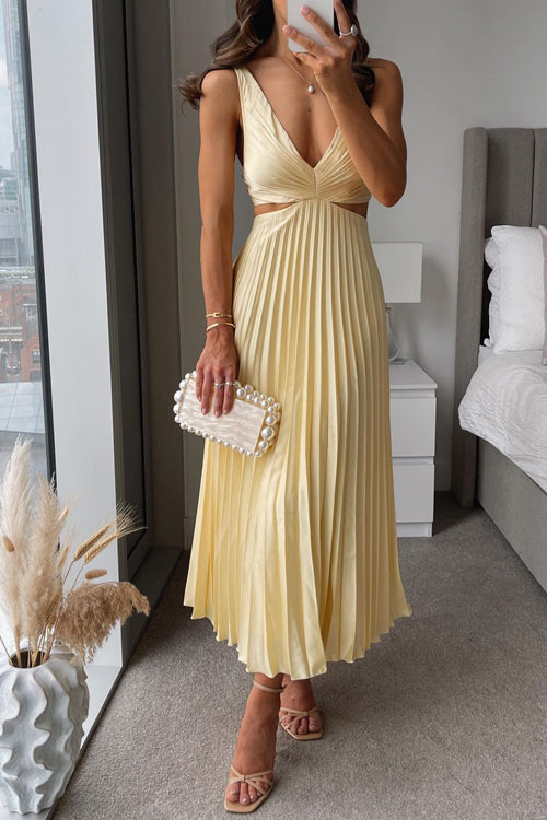 Sienna | Damen Plissee Abendkleid V-Ausschnitt Cut-Out