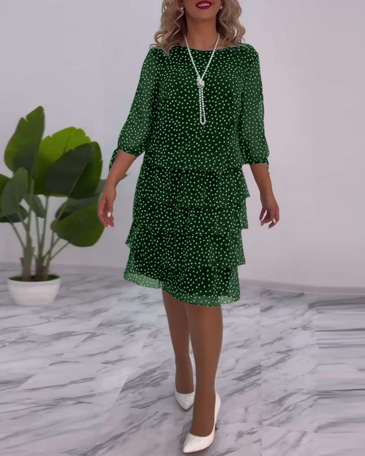 Vivian | Damen Chiffonkleid Gepunktet Lagen-Rock ¾ Arm