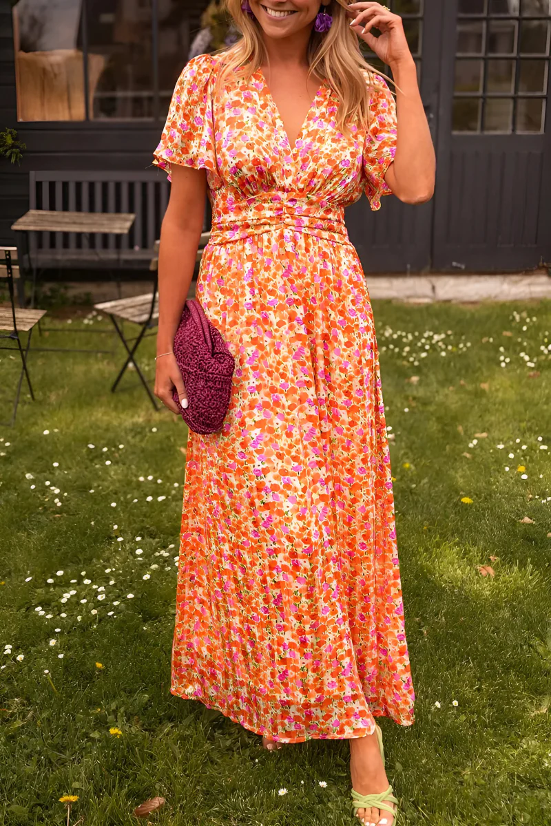 Flora | Damen Maxikleid Blumenprint V-Ausschnitt Sommerkleid